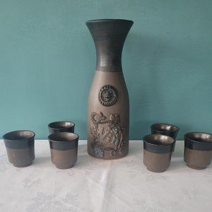 Vintage Pacific Stoneware Wine Decanter + 6 Cups